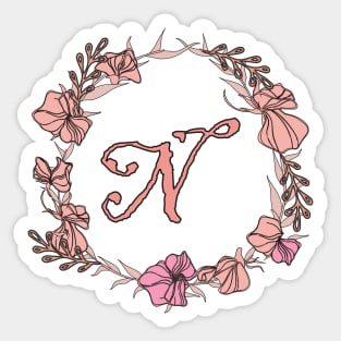 Letter N Rose Pink Initial Monogram - Letter n Sticker